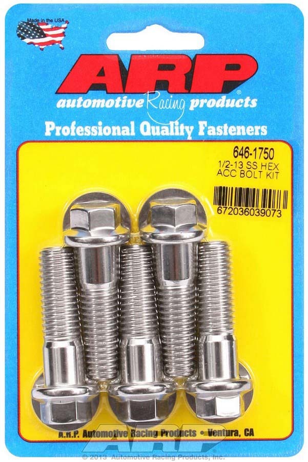 Arp S/S Bolt Kit - 6pt. (5) 1/2-13 X 1.750 MPN ARP646-1750 For Universal use