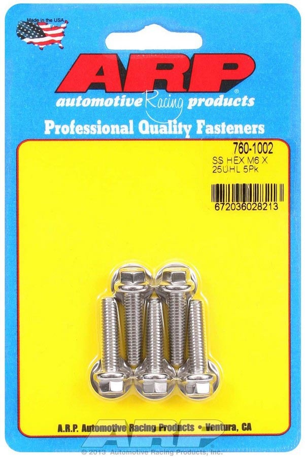ARP   SS Bolt Kit - 6pt 5pk 6mm x 1.00 x 25mm  ARP760-1002