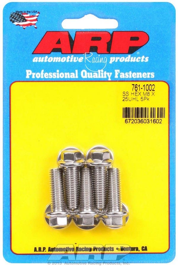 Arp S/S Bolt Kit - 6pt. (5) 8mm x 1.25 x 25 MPN ARP761-1002 For Universal use