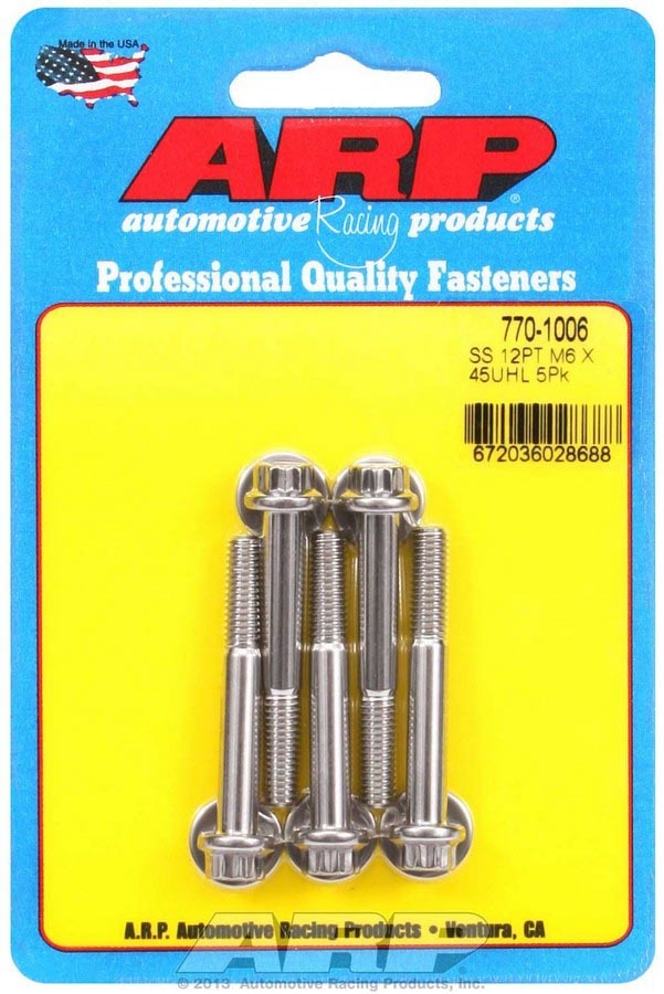 Arp S/S Bolt Kit - 12pt. (5) 6mm x 1.00 x 45mm MPN ARP770-1006 For Universal use