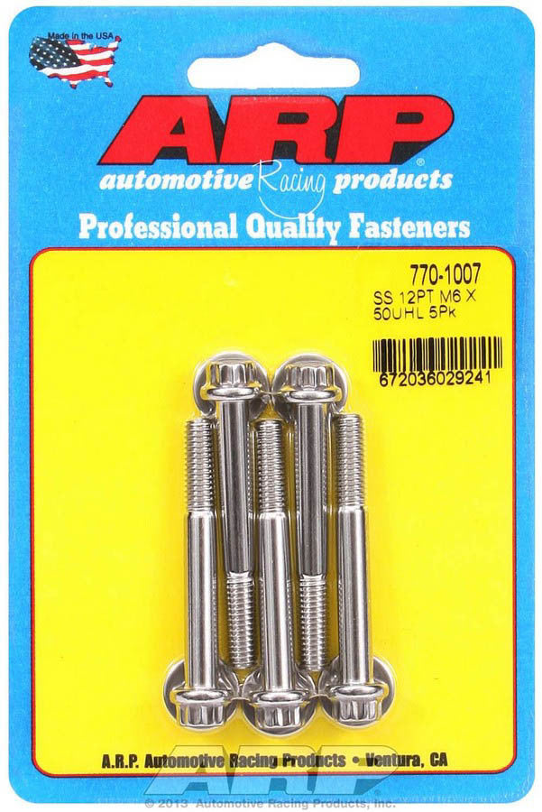 Arp S/S Bolt Kit - 12pt. (5) 6mm x 1.00 x 50mm MPN ARP770-1007 For Universal use