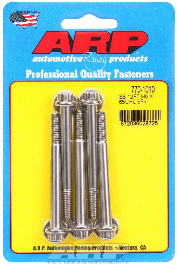 Arp S/S Bolt Kit - 12pt. (5) 6mm x 1.00 x 65 MPN ARP770-1010 For Universal use