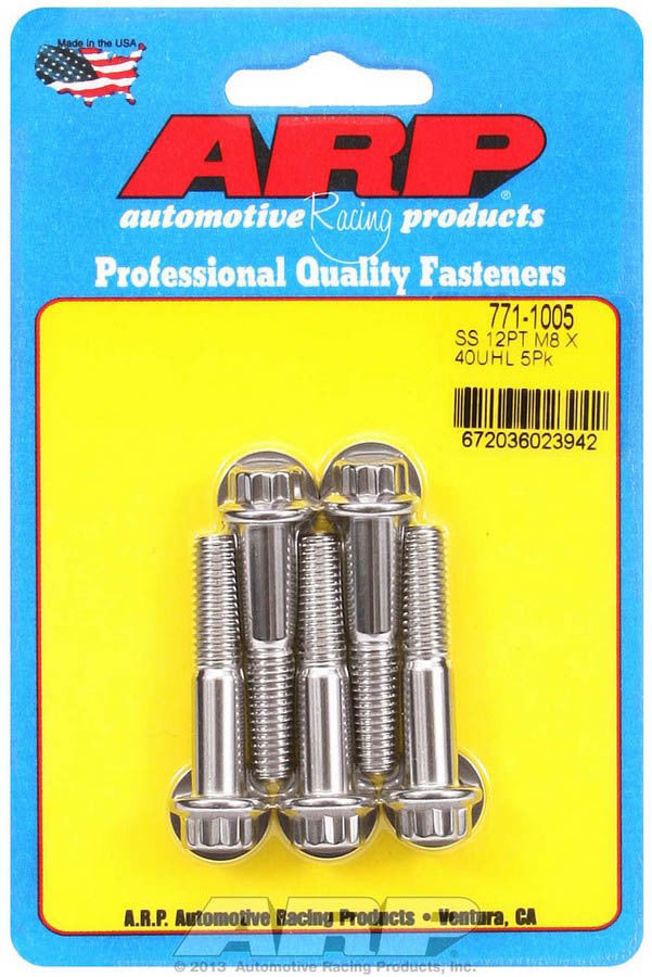 Arp S/S Bolt Kit - 12pt. (5) 8mm x 1.25 x 40 MPN ARP771-1005 For Universal use