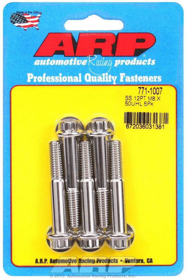 Arp S/S Bolt Kit - 12pt. (5) 8mm x 1.25 x 50mm MPN ARP771-1007 For Universal use