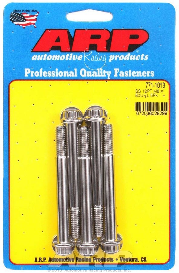 Arp S/S Bolt Kit - 12pt. (5) 8mm x 1.25 x 80 MPN ARP771-1013 For Universal use