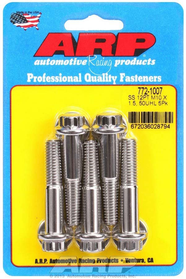 Arp S/S Bolt Kit - 12pt. (5) 10mm x 1.5 x 50mm MPN ARP772-1007 For Universal use