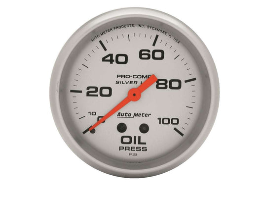 Autometer U/L 2-5/8in Silver Liq-Fill Oil 0-100 PSI MPN ATM4621