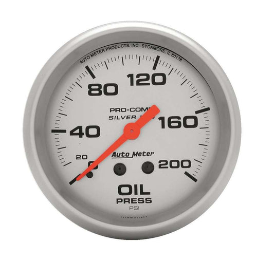Autometer Pro Comp 2-5/8in Silver Liq-Fill Oil 0-200 PSI MPN ATM4622