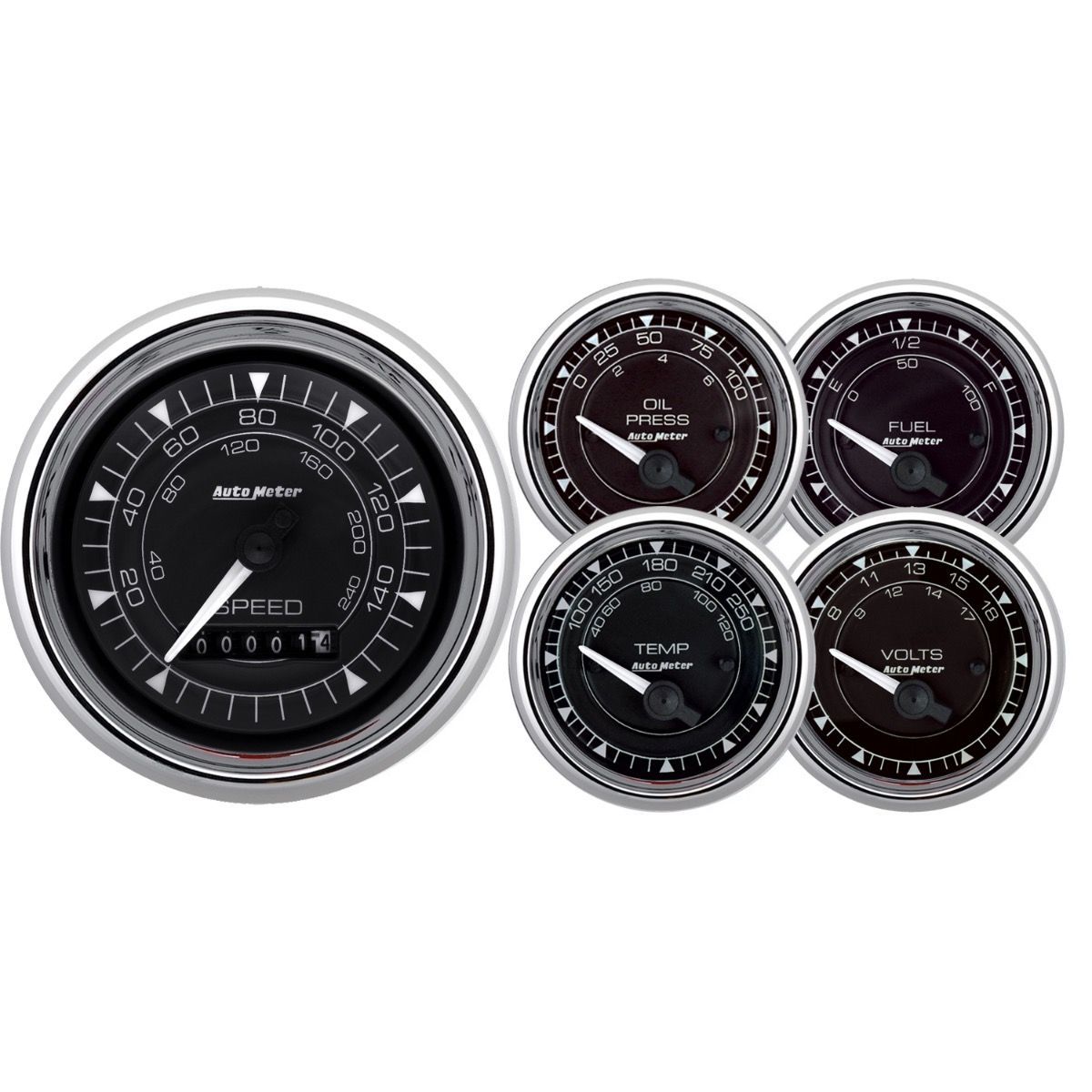Autometer 2/16 Chrono Chrome Gauge 5-Piece Gauge Kit MPN ATM9708