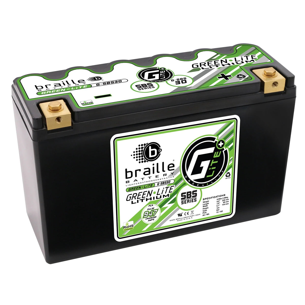 Braille Auto Battery  Green-Lite Lithium G-SBC30 Battery 947 Amps G-SBS30