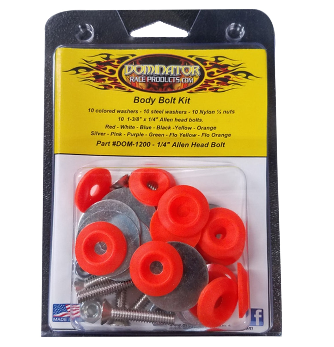 Dominator Race Products   Body Bolt Kit Flou Orange Allen Head  DOM1200-A-FLO-OR