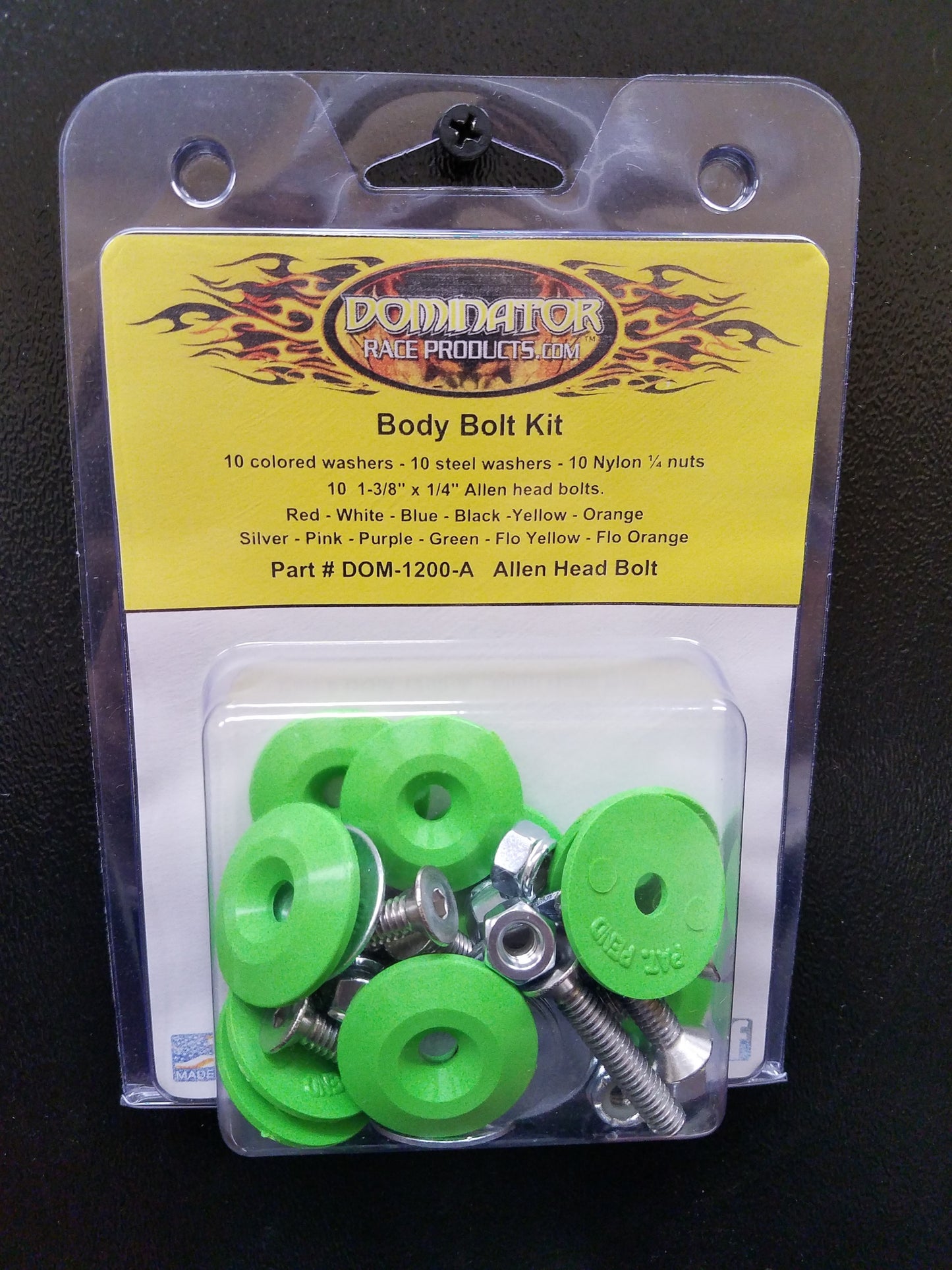 Dominator Race Products  Body Bolt Kit Xtreme Green Allen Head 1200-A-XG