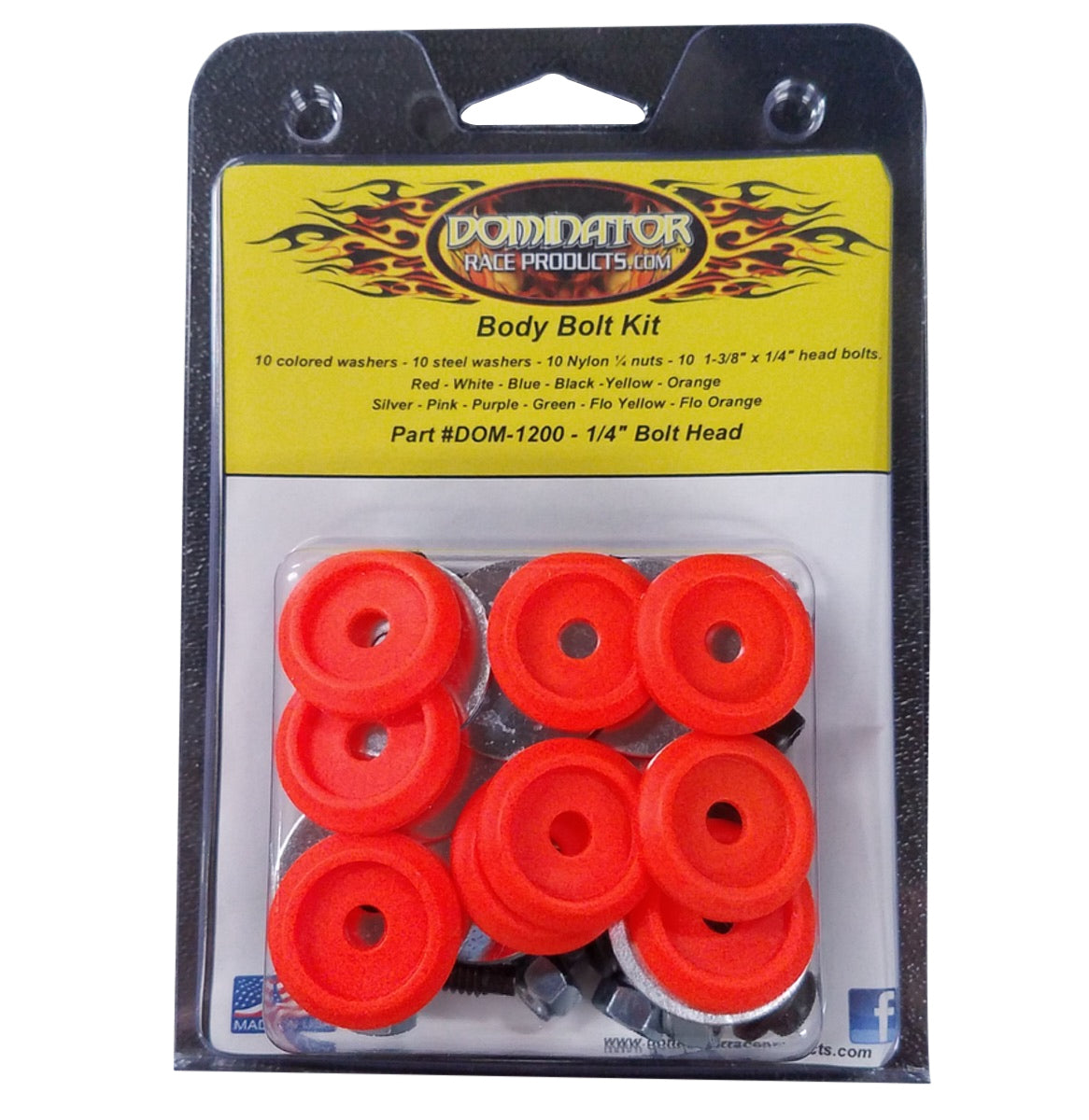 Dominator Race Products  Body Bolt Kit Flou Orange Hex Head 1200-B-FLO-OR