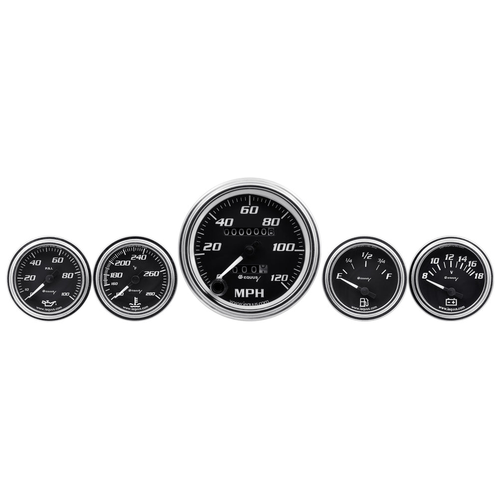 Equus 5-Piece Gauge Set Black Face/Chrome Bezel MPN EQUE7500