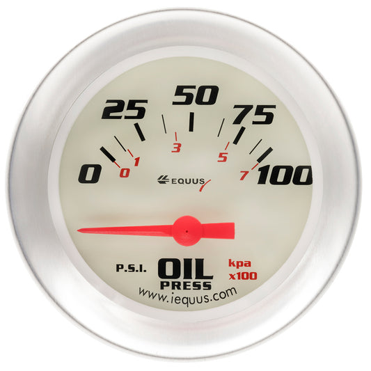 Equus 2-5/8 Dia Oil Pressure Gauge Silver 0-100psi MPN EQUE8464