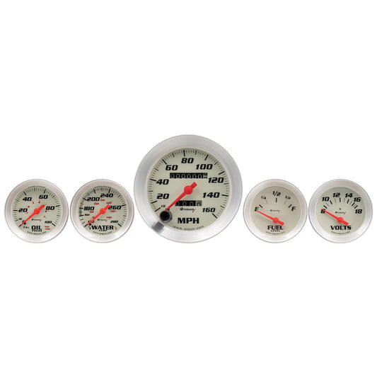 Equus  5-Piece Gauge Set White Face/Silver Bezel E8500