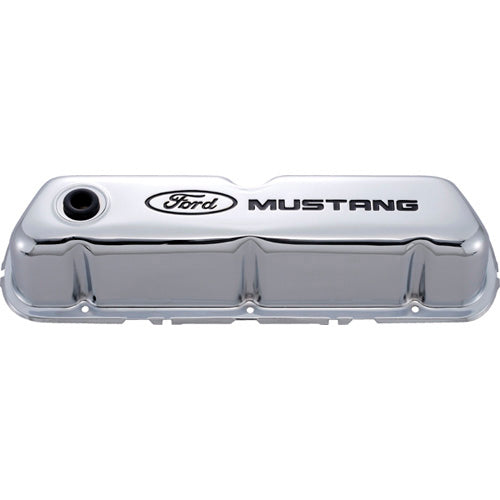 Ford  Chrome Steel Valve Cover Set w/Mustang Logo 302-100