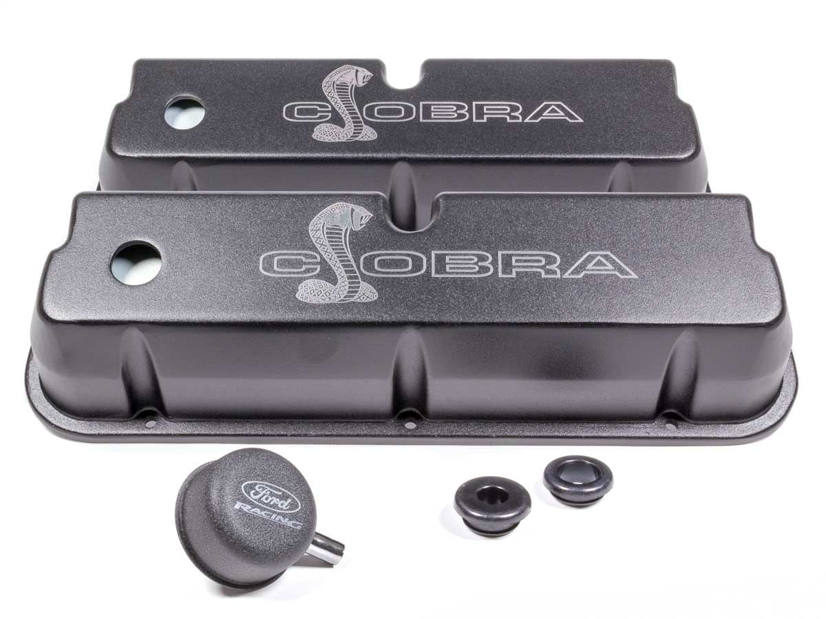 Ford  SBF Valve Covers w/Cobra Logo Black M-6582-LE302SBK