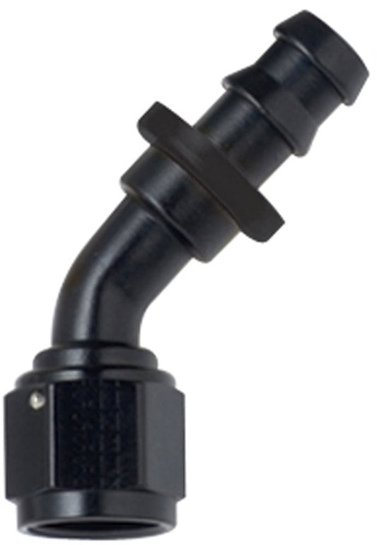 Fragola  Hose Fitting #16 45 Deg Push Lock Black 204516-BL