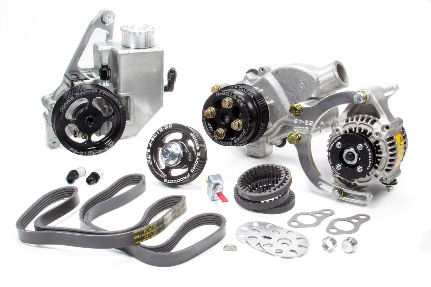Jones Racing Products Serpentine Drive Kit SBC Crate w/ P/S W/P & Alt MPN JRP1441-AR-CE For Chevy