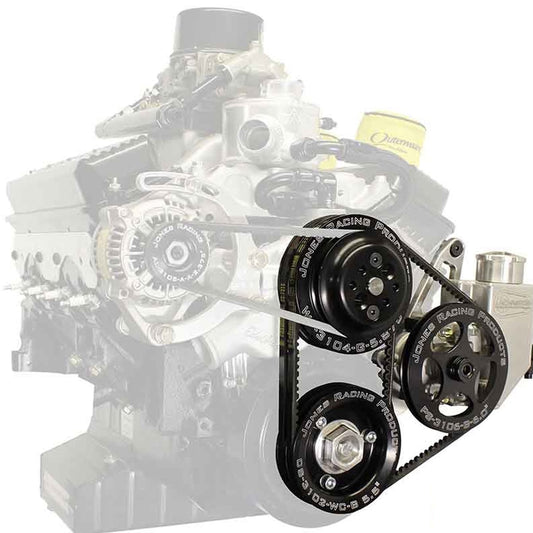 Jones Racing Products Drive Kit V-Belt SBC Crate w/WP P/S & Alt MPN JRP3004-AR-CE For Chevy