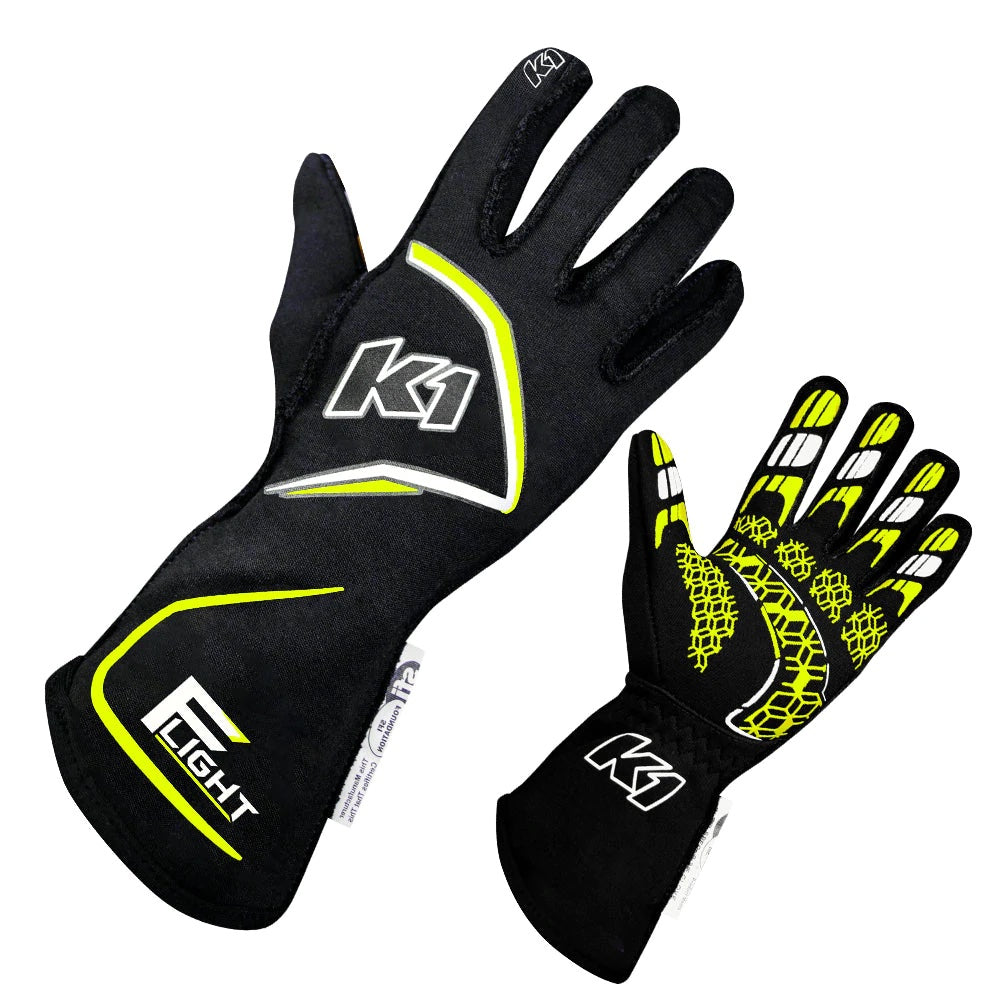 K1 Racegear Gloves Flight Large Black-Flo Yellow MPN K1R23-FLT-NFY-L