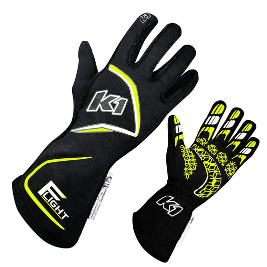 K1 Racegear Gloves Flight Large Black-Flo Yellow MPN K1R23-FLT-NFY-L