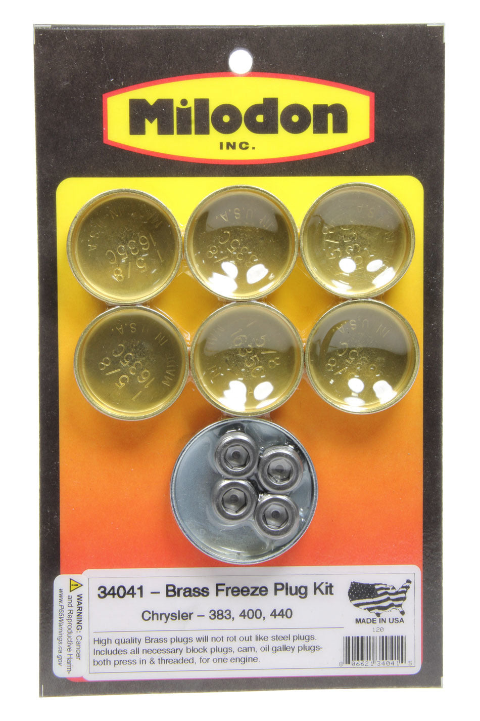 Milodon BBM Brass Freeze Plug Kit MPN MIL34041 For Mopar B / RB-Series