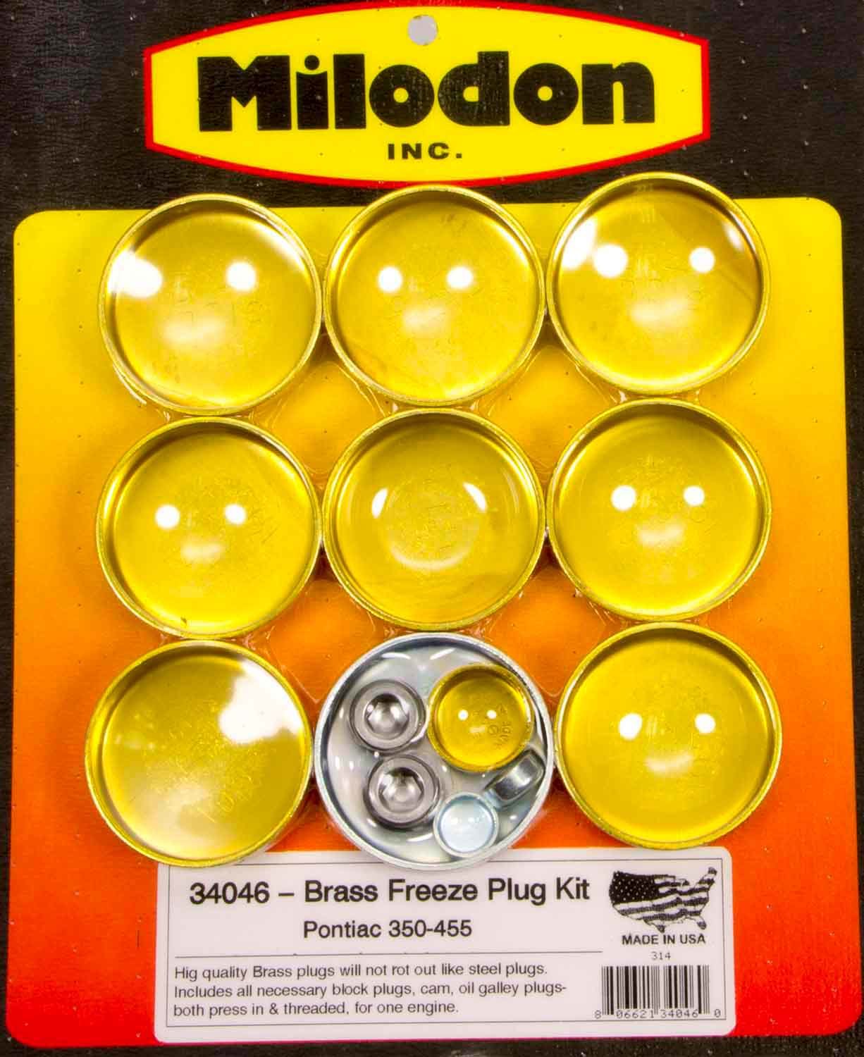 Milodon Pontiac V8 Brass Freeze Plug Kit MPN MIL34046 For Pontiac