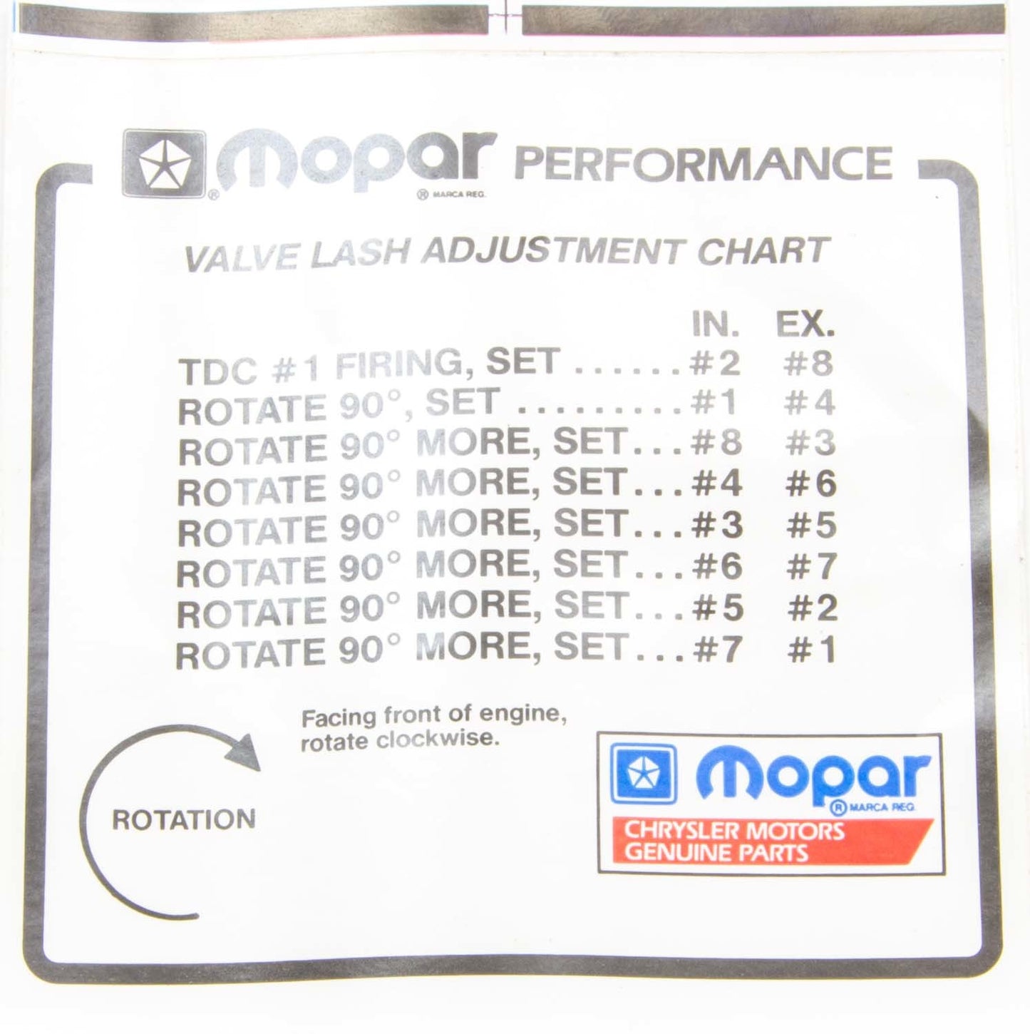 Mopar Performance  Valve Lash Adj. Decal   MOPP4452989