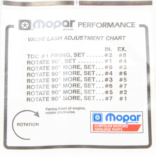 Mopar Performance  Valve Lash Adj. Decal   MOPP4452989