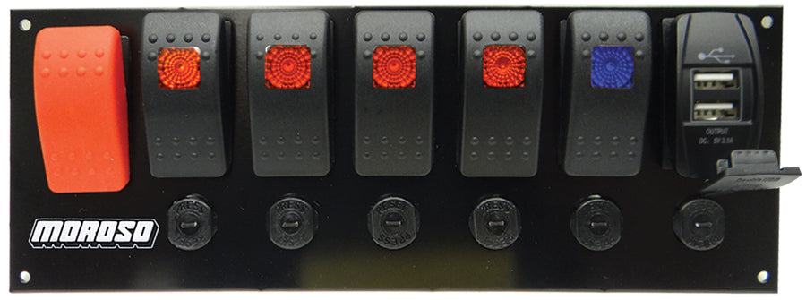 Moroso  Rocker LED Switch Panel w/Breakers & USB Ports  MOR74194