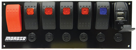 Moroso  Rocker LED Switch Panel w/Breakers & USB Ports  MOR74194