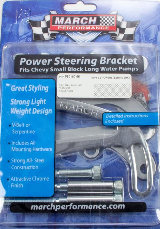 March Performance Power Steering Bracket SBC Chrome MPN MPPP80160-06 For Chevy