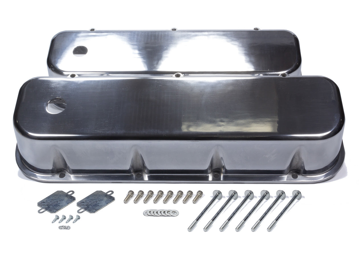 Mr. Gasket BBC Cast Alm Valve Cover Set Tall w/Hole Polished MPN MRG6858G For Chevy