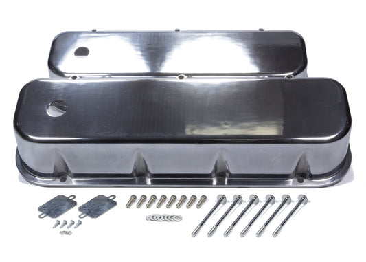 Mr. Gasket BBC Cast Alm Valve Cover Set Tall w/Hole Polished MPN MRG6858G For Chevy