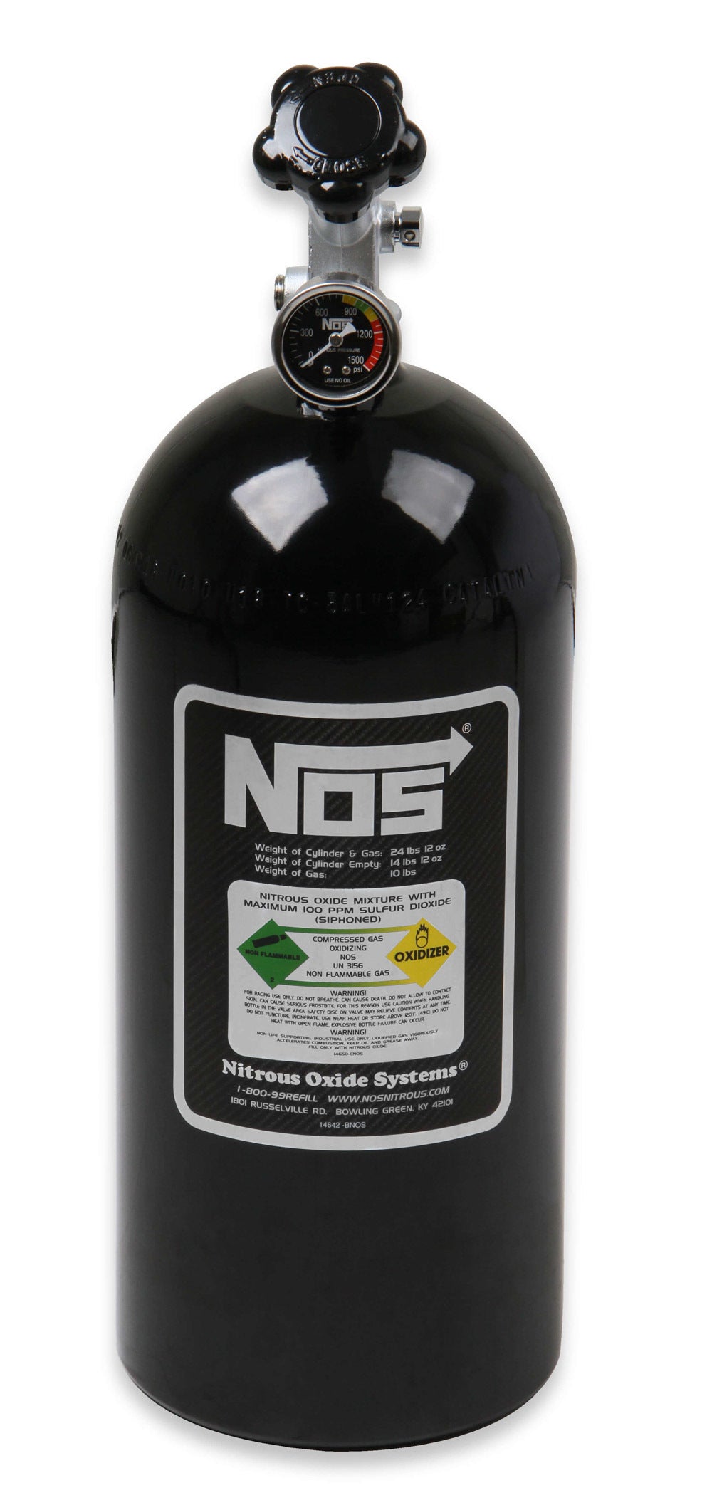 Nitrous Oxide Systems  NOS Bottle 10lb w/Super Hi-Flo Valve -  Black  NOS14745B