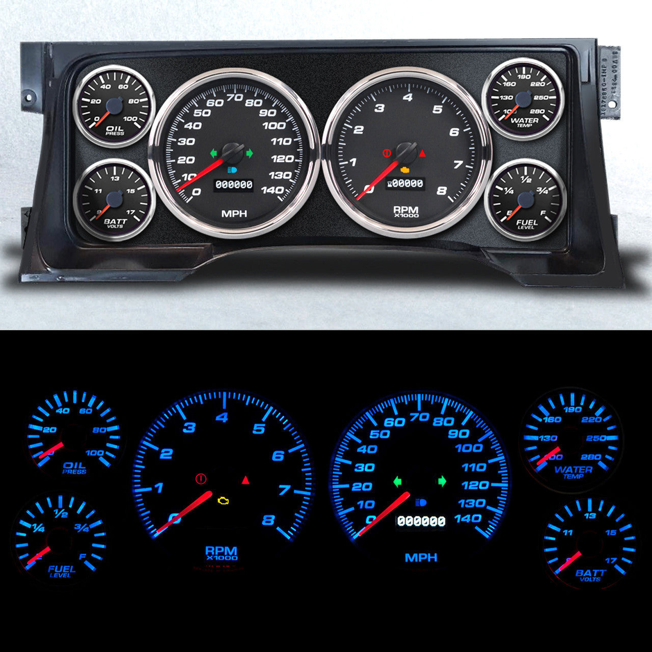 New Vintage USA Gauge Kit GM Truck 95-98 Performance II Black NVG95102-01
