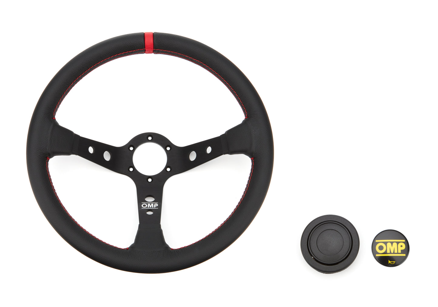 Omp Racing, Inc.  Corsica Steering Wheel Black and Red Leather  OMPOD0-1956-073