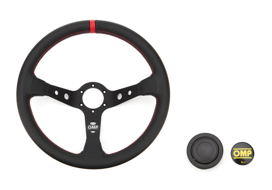 Omp Racing, Inc.  Corsica Steering Wheel Black and Red Leather  OMPOD0-1956-073