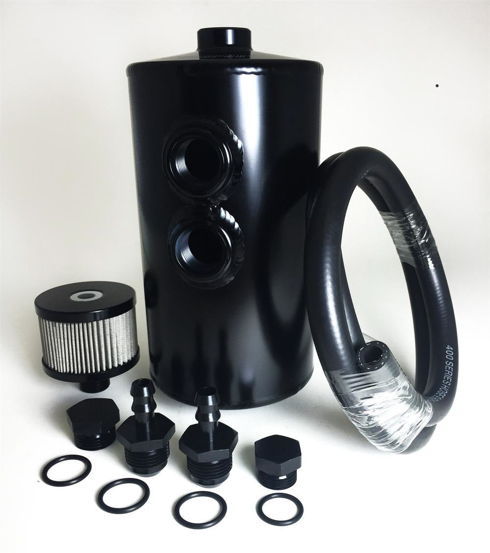 Prosport Gauges Catch Can Dual Inlet Black Aluminum -10an ORB MPN PSGPSCCAN
