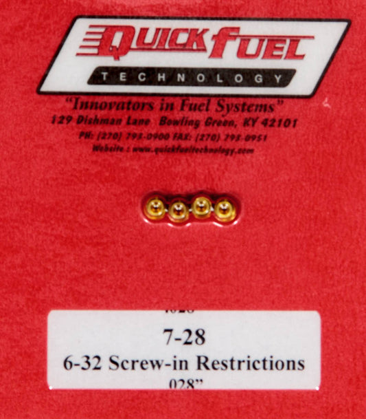 Quick Fuel Technology  .028in- 6-32 Screw-in Restrictors (4pk)  QFT7-28