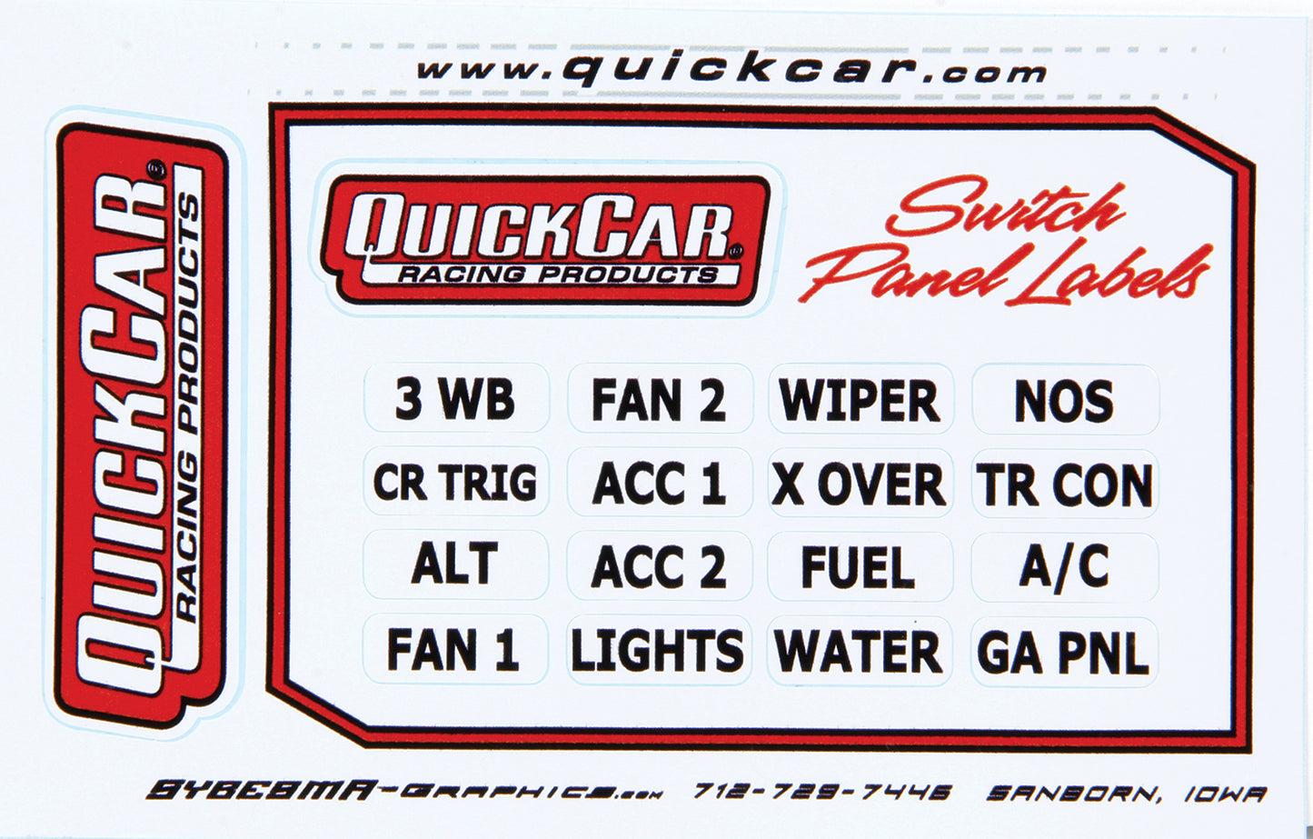 Quickcar Racing Products  Switch Panel Stickers Small Ignition Panels  QRP50-004