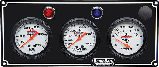 Quickcar Racing Products  3 Gauge Panel OP/WT/Volt Black  QRP61-6717