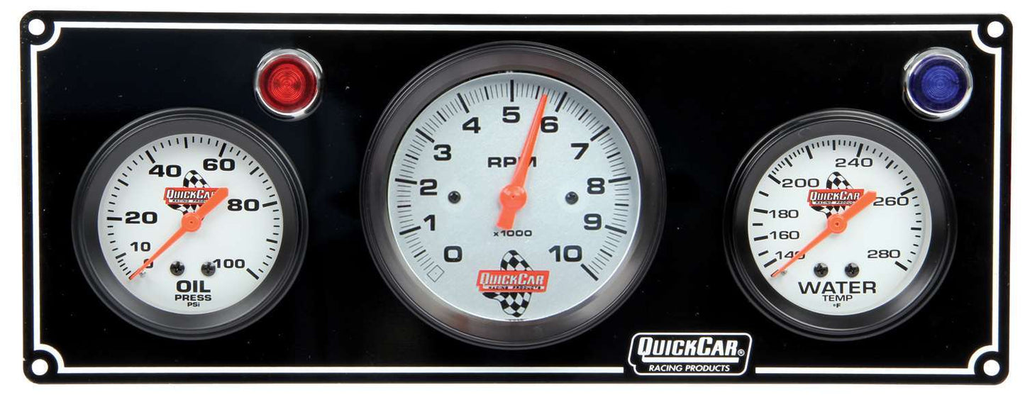 Quickcar Racing Products  2-1 Gauge Panel OP/WT w/ 3in Tach Black  QRP61-67313