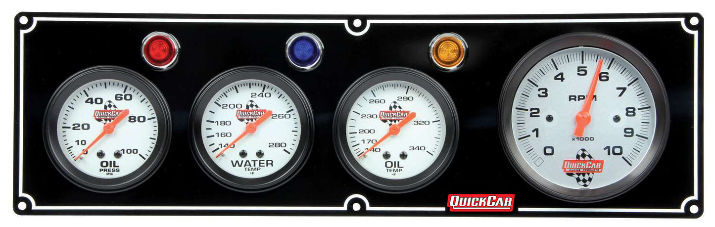 QUICKCAR RACING PRODUCTS  3-1 Gauge Panel OP/WT/OT w/3-3/8in Tach Black  QRP61-67413