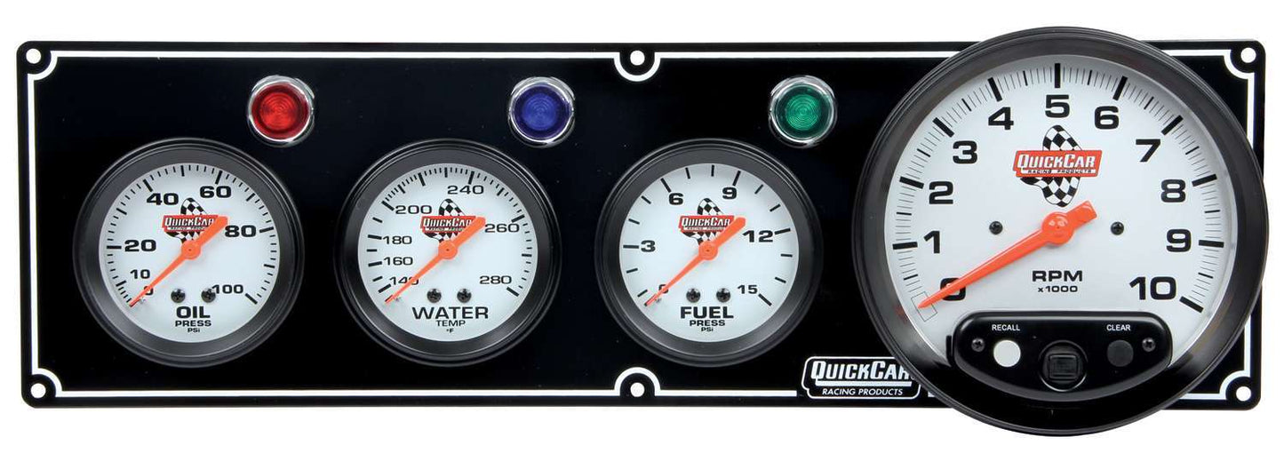 Quickcar Racing Products  3-1 Gauge Panel OP/WT/FP w/5in Tach Black  QRP61-6742