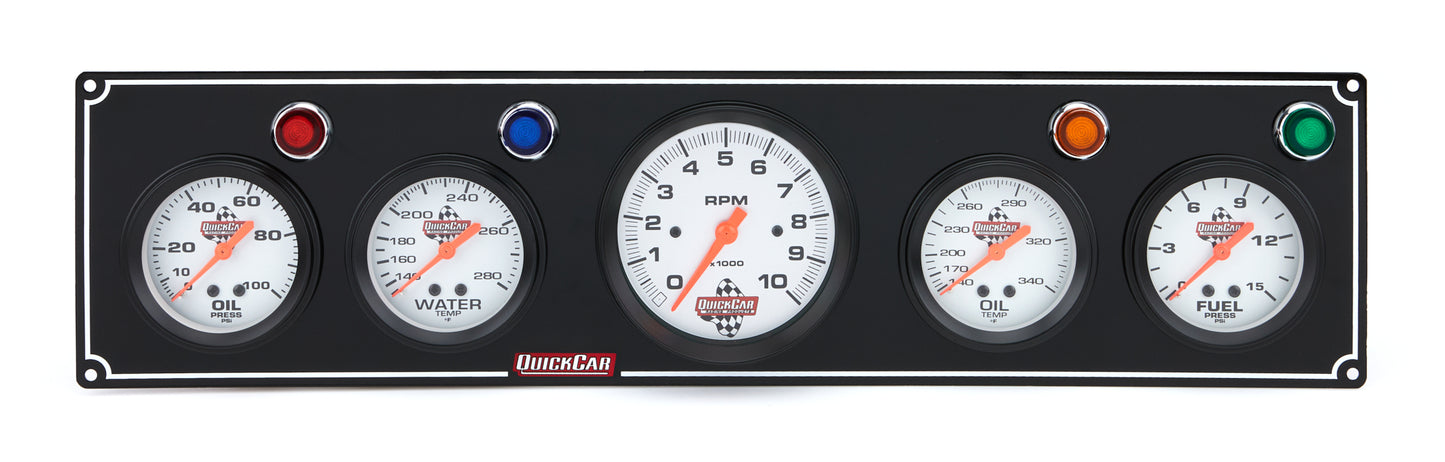 Quickcar Racing Products  3-1 Gauge Panel OP/WT/OP /FP w/3-3/8in Tach Black  QRP61-67513