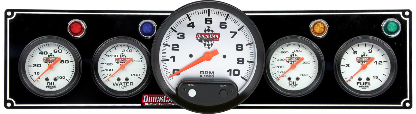 Quickcar Racing Products  3-1 Gauge Panel OP/WT/OP /FP w/5in Tach Black  QRP61-6751