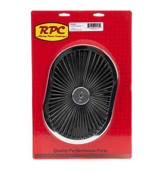 Racing Power Co-Packaged  12in Super Flow Oval Air Cleaner Black Mesh  RPCR2216T